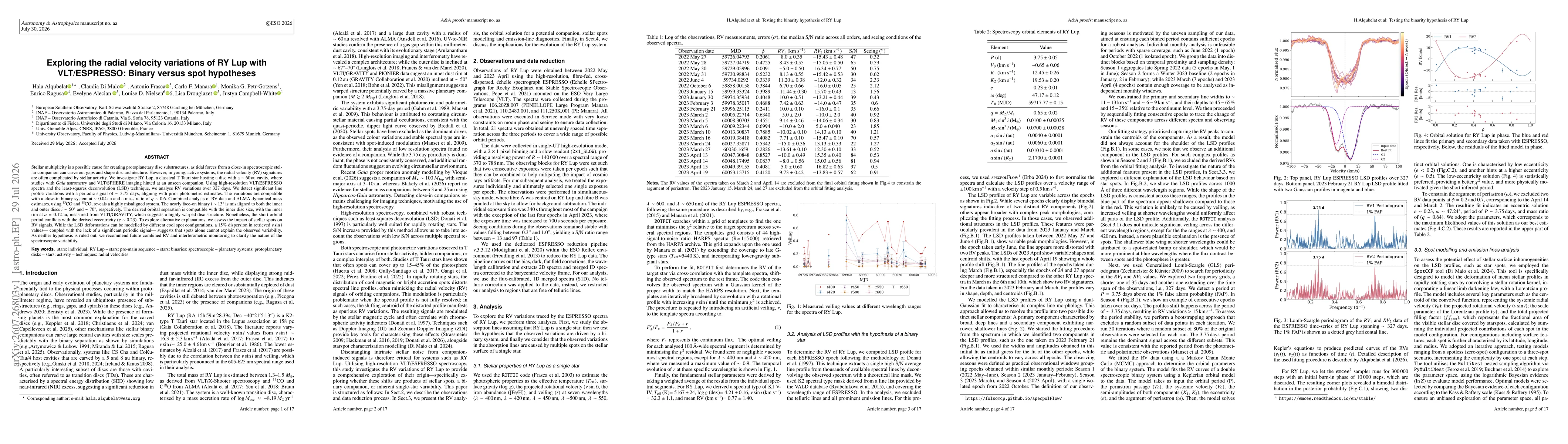 Thumbnail for Exploring the radial velocity variations of RY Lup with VLT/ESPRESSO: Binary versus spot hypotheses