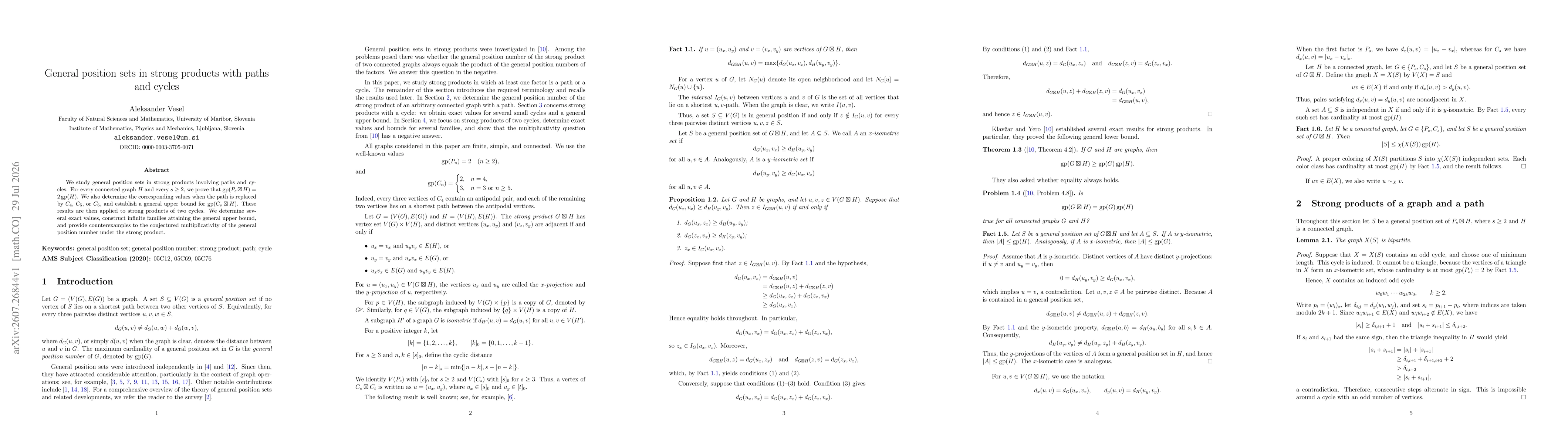 Thumbnail for General position sets in strong products with paths and cycles