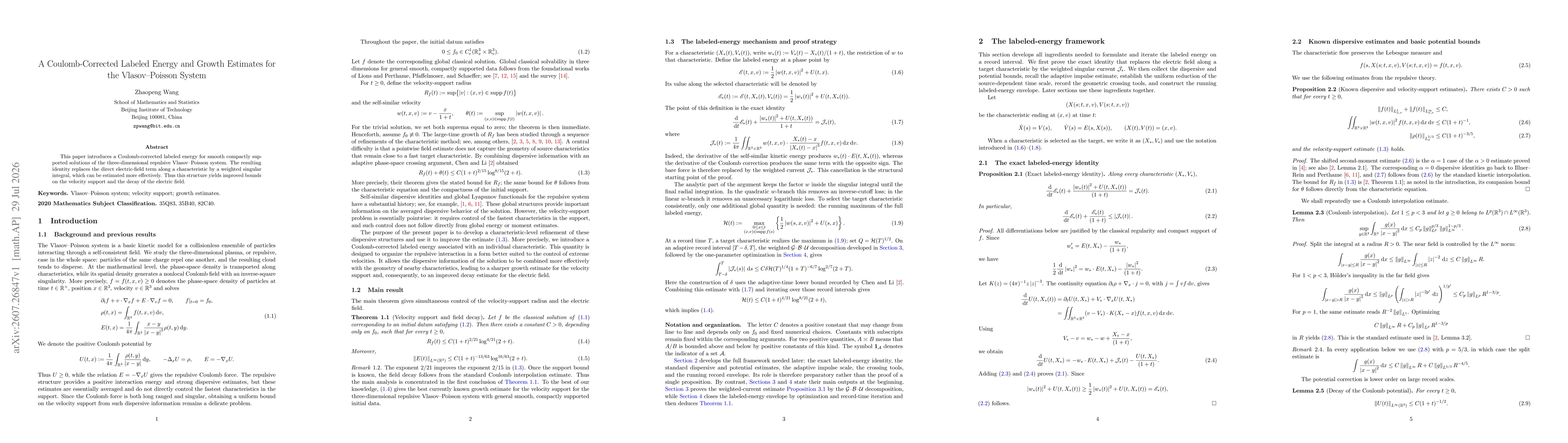 Thumbnail for A Coulomb-Corrected Labeled Energy and Growth Estimates for the Vlasov-Poisson System