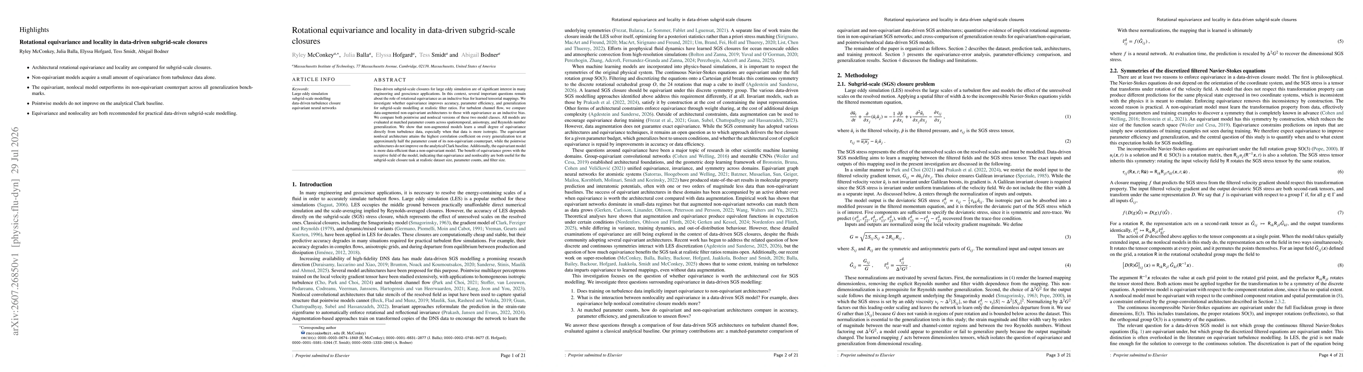 Thumbnail for Rotational equivariance and locality in data-driven subgrid-scale closures