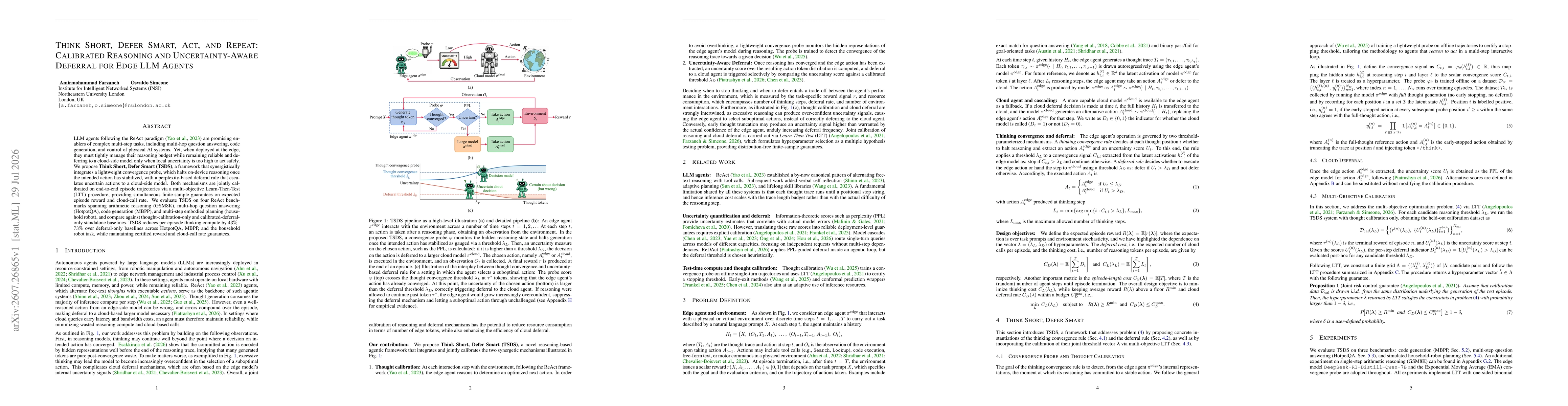Thumbnail for Think Short, Defer Smart, Act, and Repeat: Calibrated Reasoning and Uncertainty-Aware Deferral for Edge LLM Agents