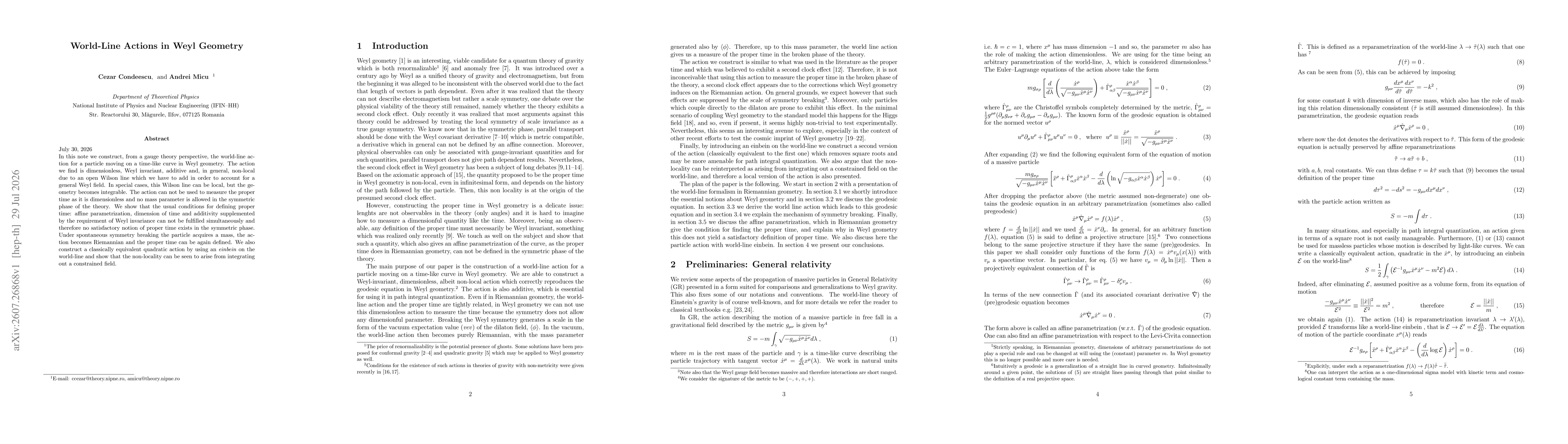 Thumbnail for World-Line Actions in Weyl Geometry