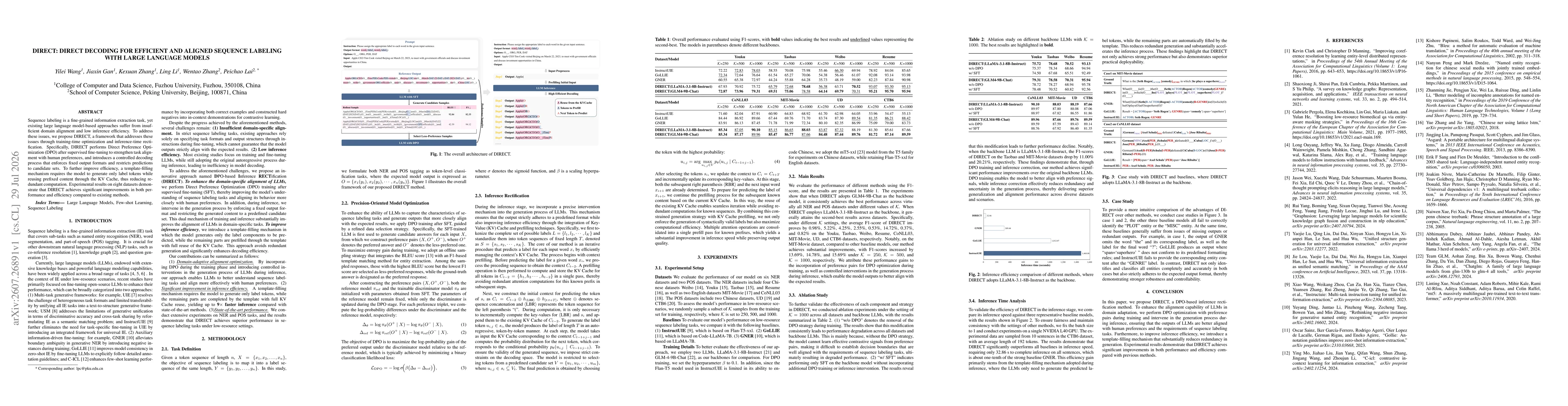 Thumbnail for DIRECT: Direct Decoding for Efficient and Aligned Sequence Labeling with Large Language Models