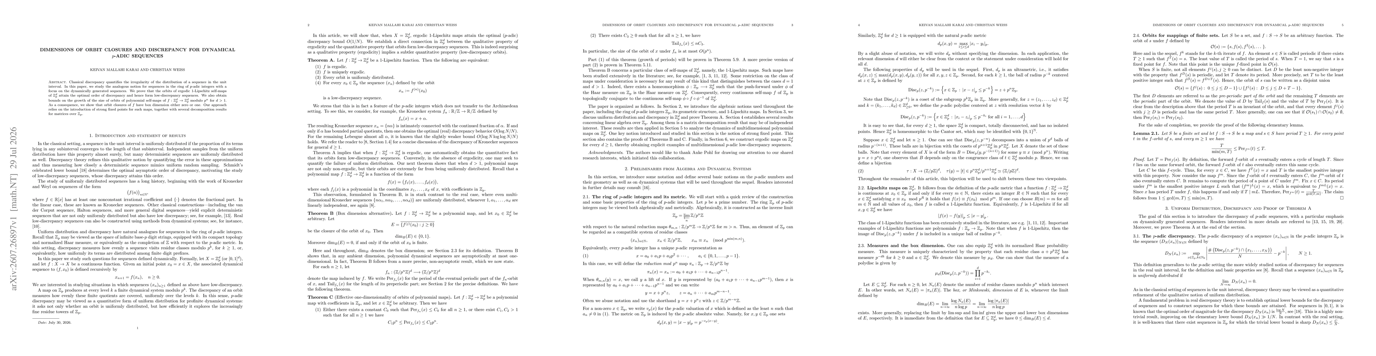Thumbnail for Dimensions of Orbit Closures and Discrepancy for Dynamical $p$-adic Sequences