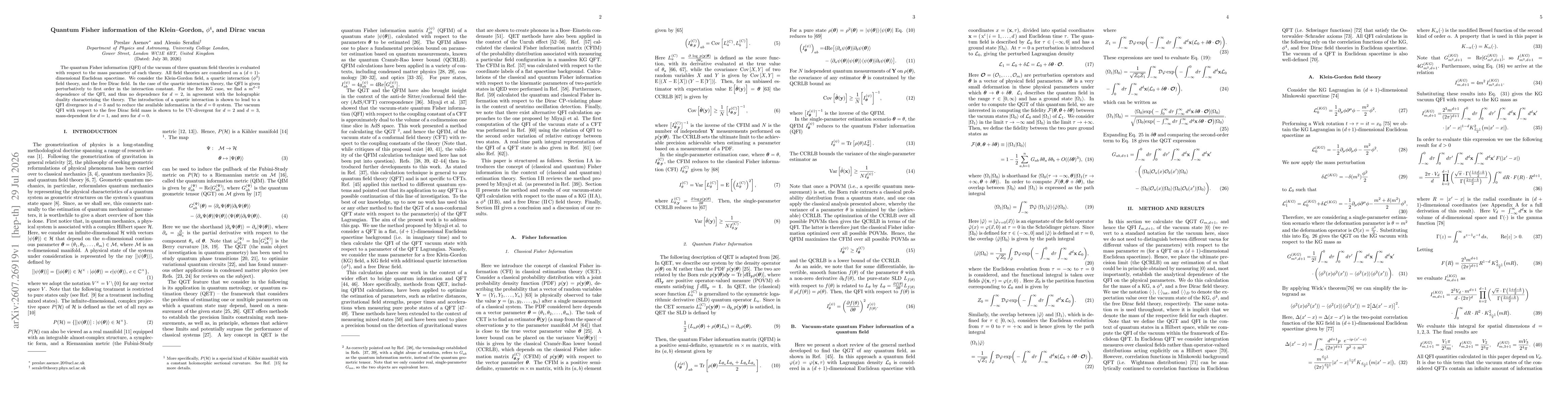 Thumbnail for Quantum Fisher information of the Klein--Gordon, $φ^4$, and Dirac vacua