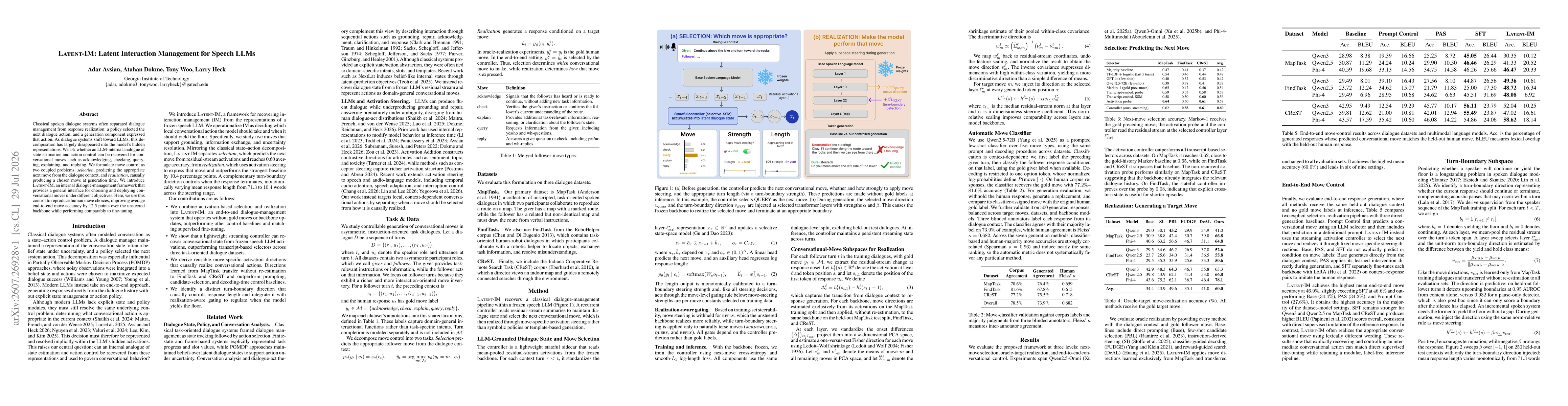 Thumbnail for Latent-IM: Latent Interaction Management for Speech LLMs