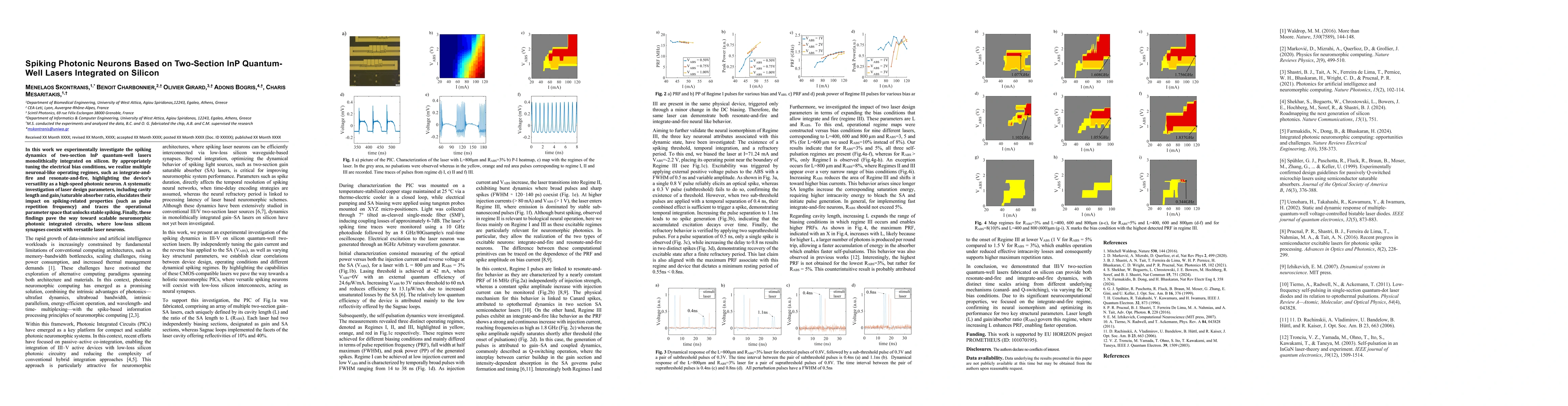 Thumbnail for Spiking Photonic Neurons Based on Two-Section InP Quantum-Well Lasers Integrated on Silicon