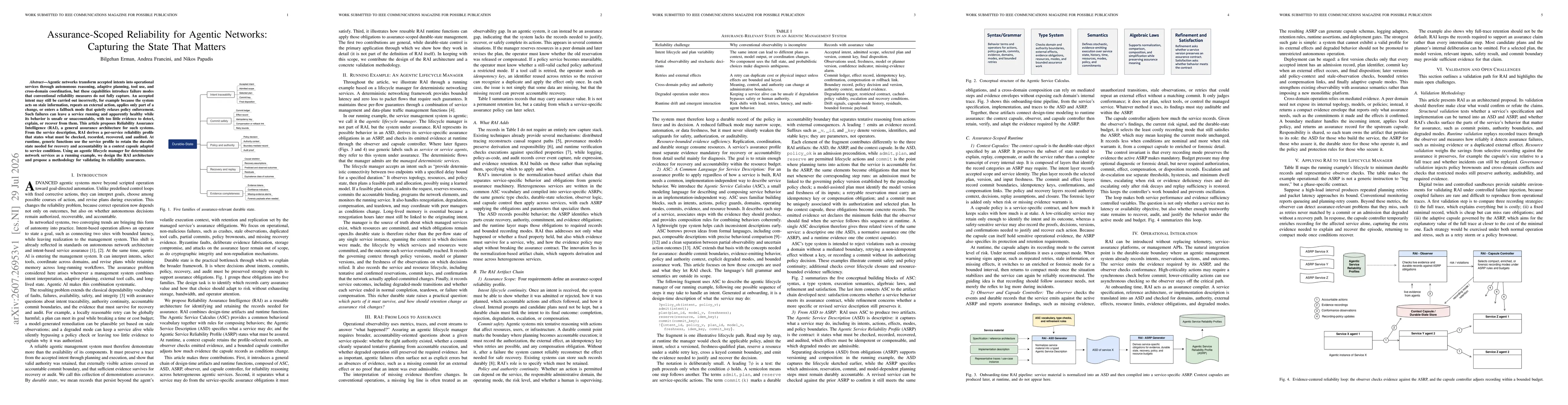 Thumbnail for Assurance-Scoped Reliability for Agentic Networks: Capturing the State That Matters