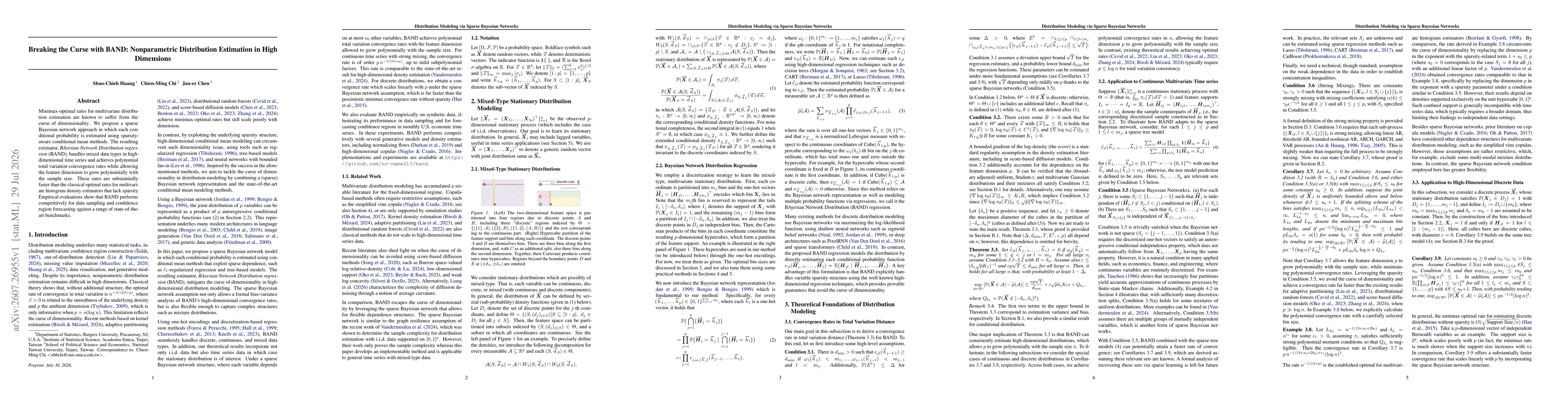 Thumbnail for Breaking the Curse with BAND: Nonparametric Distribution Estimation in High Dimensions