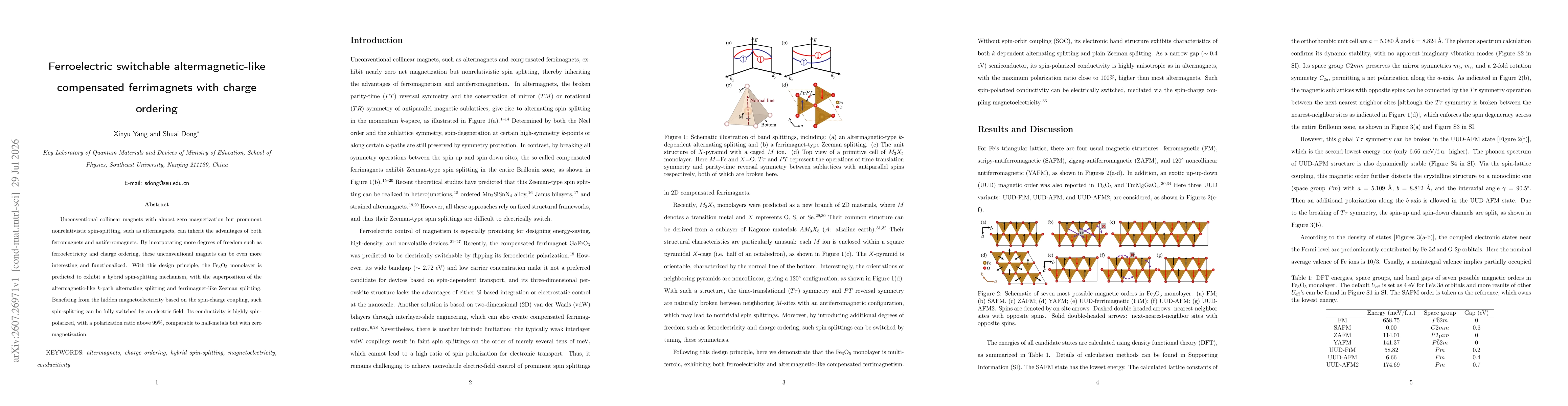 Thumbnail for Ferroelectric switchable altermagnetic-like compensated ferrimagnets with charge ordering
