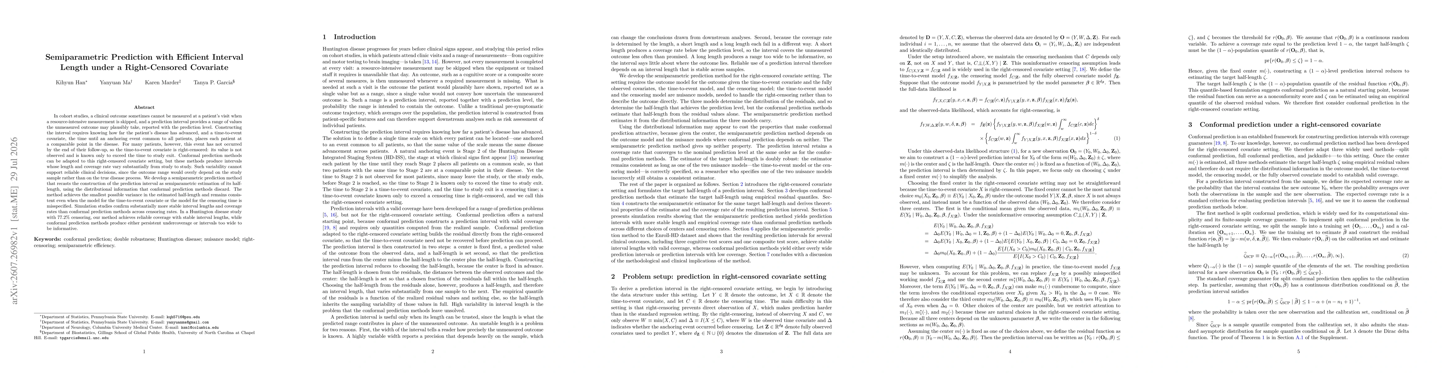 Thumbnail for Semiparametric Prediction with Efficient Interval Length under a Right-Censored Covariate