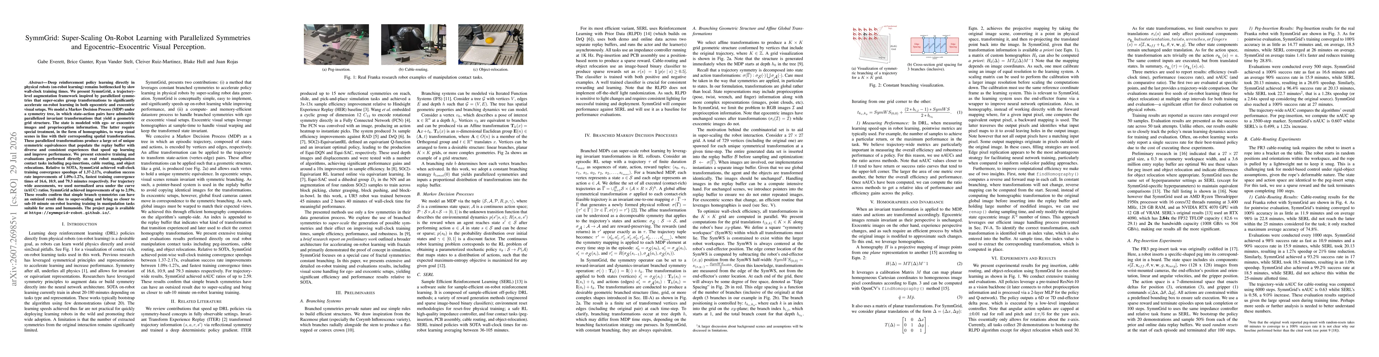 Thumbnail for SymmGrid: Super-Scaling On-Robot Learning with Parallelized Symmetries and Egocentric-Exocentric Visual Perception