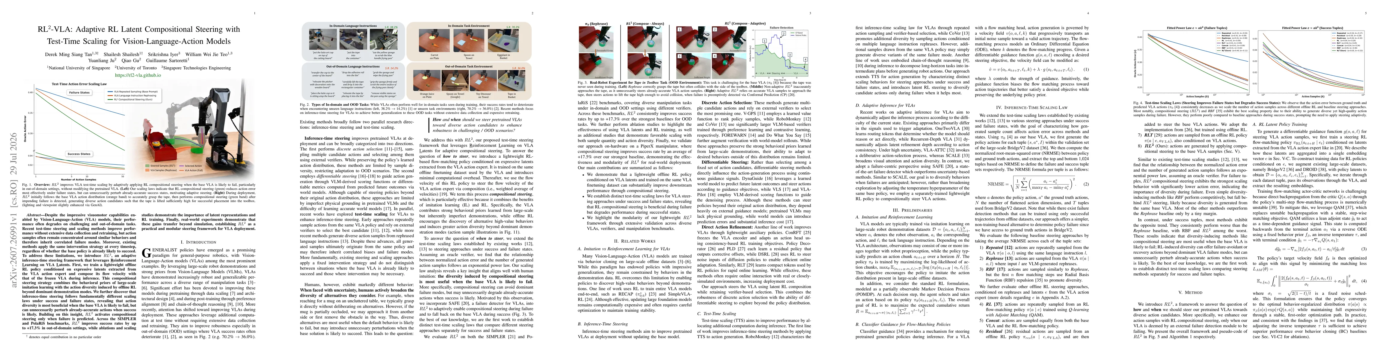 Thumbnail for RL$^2$-VLA: Adaptive RL Latent Compositional Steering with Test-Time Scaling for Vision-Language-Action Models