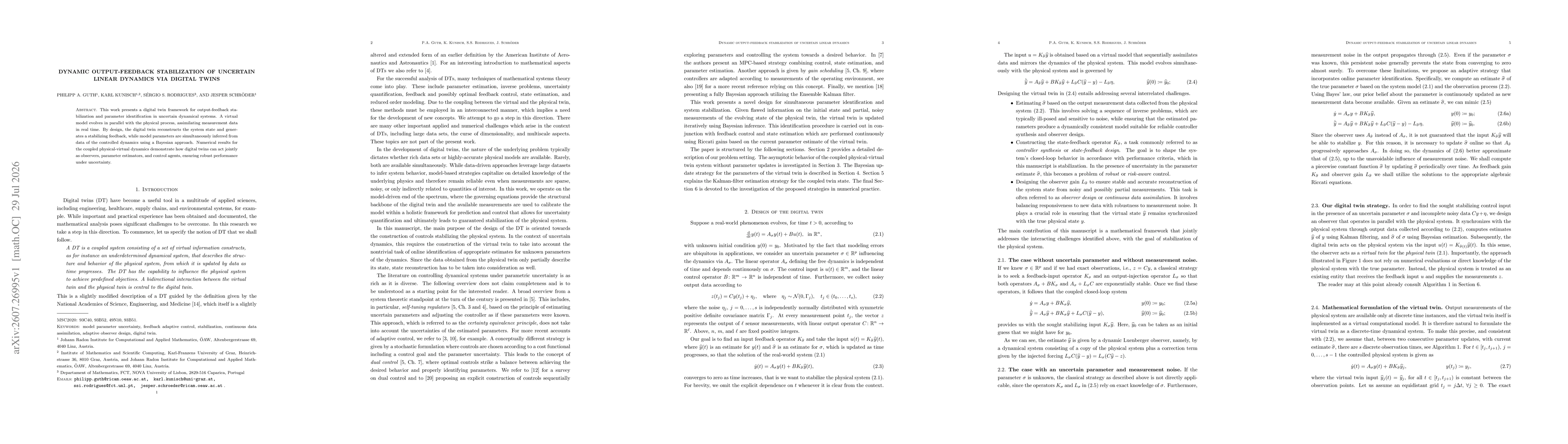 Thumbnail for Dynamic output-feedback stabilization of uncertain linear dynamics via digital twins