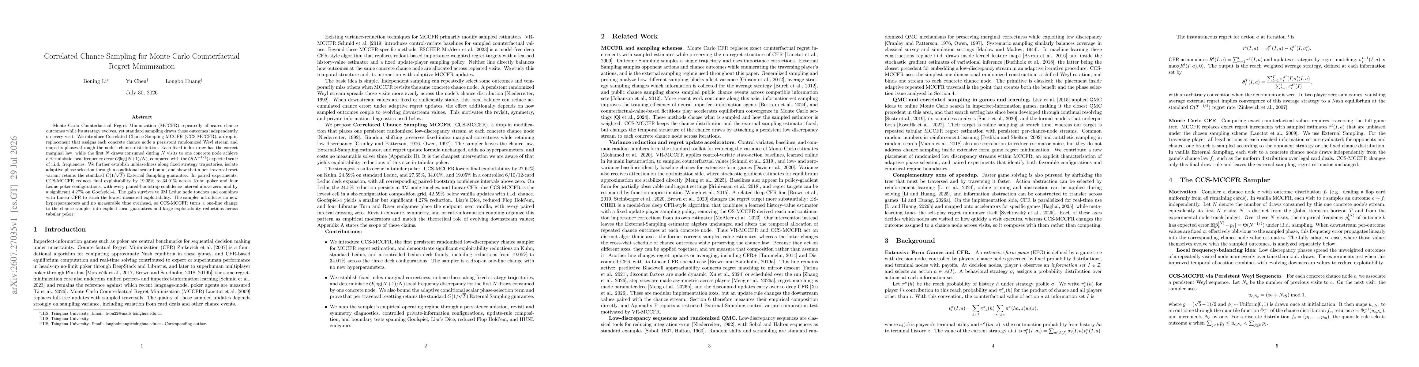 Thumbnail for Correlated Chance Sampling for Monte Carlo Counterfactual Regret Minimization