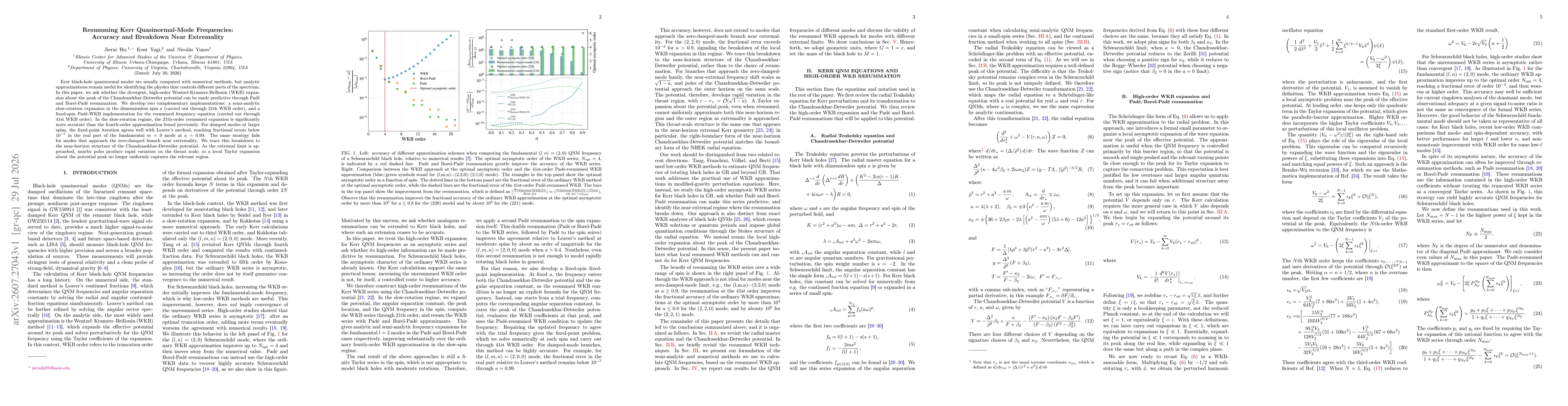Thumbnail for Resumming Kerr Quasinormal-Mode Frequencies: Accuracy and Breakdown Near Extremality