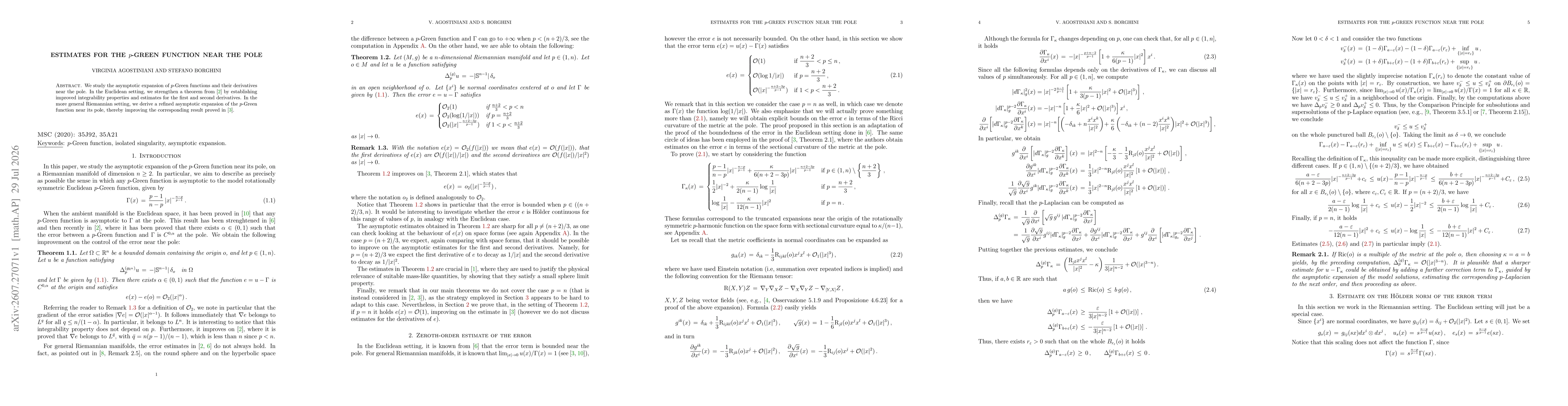 Thumbnail for Estimates for the p-Green function near the pole