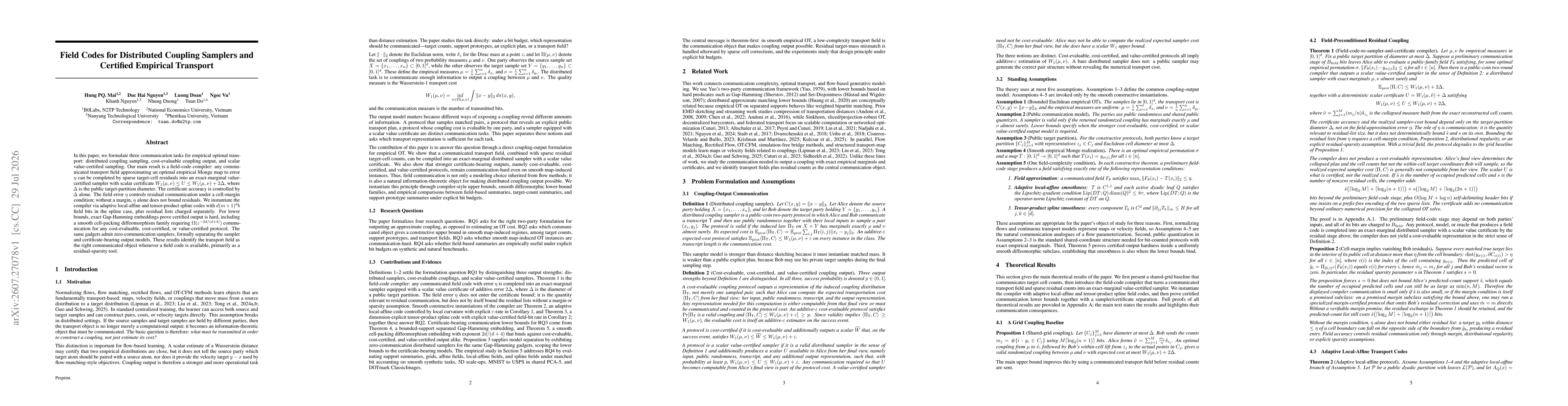 Thumbnail for Field Codes for Distributed Coupling Samplers and Certified Empirical Transport