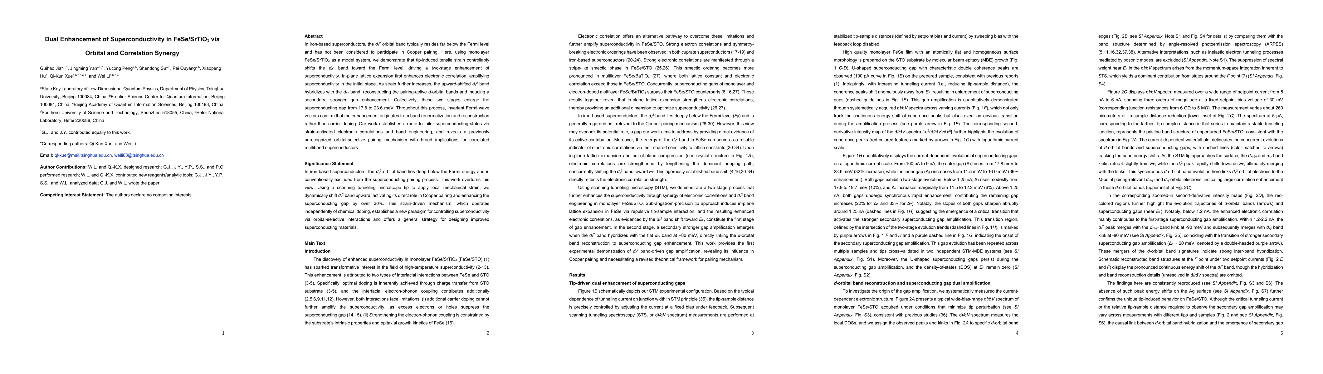 Thumbnail for Dual Enhancement of Superconductivity in FeSe/SrTiO3 via Orbital and Correlation Synergy