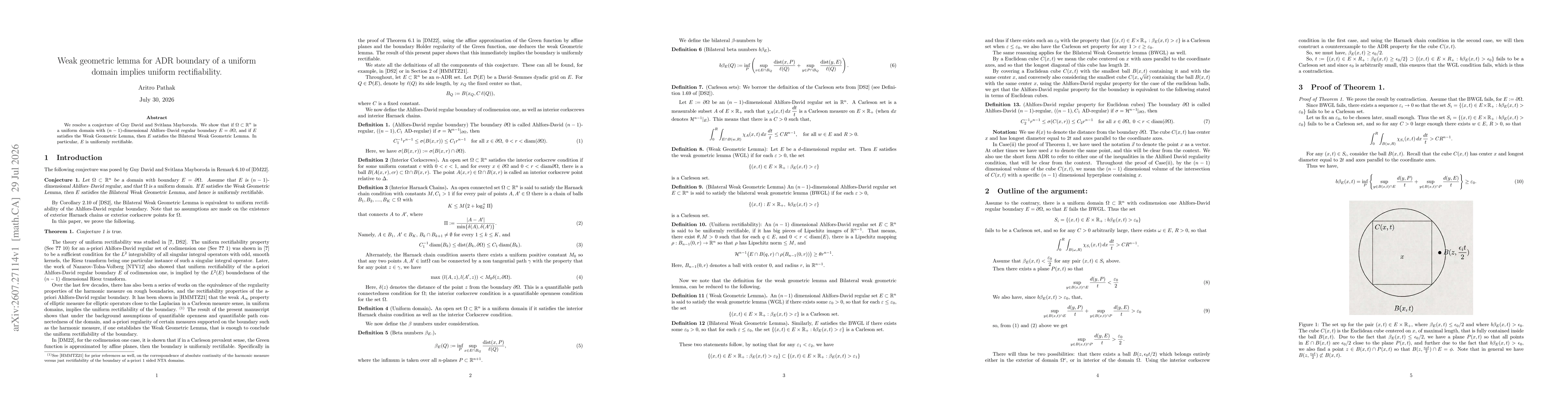Thumbnail for Weak geometric lemma for ADR boundary of a uniform domain implies uniform rectifiability