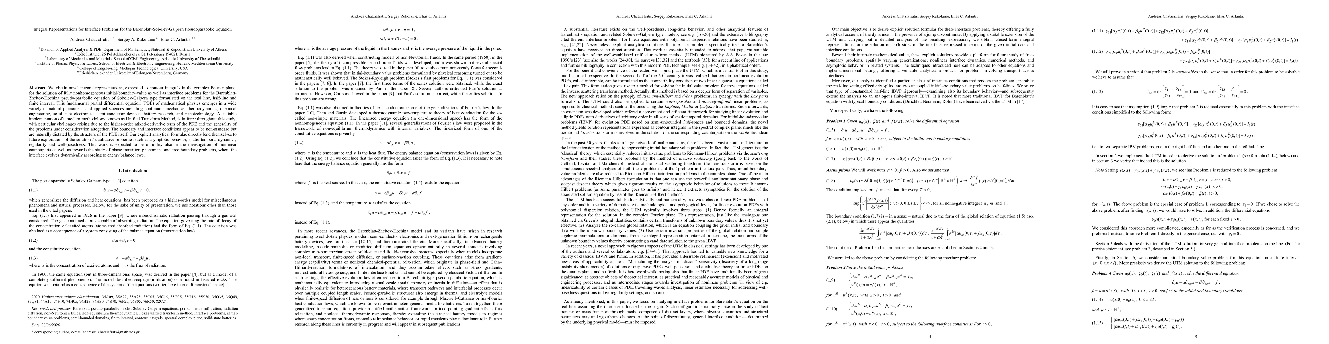 Thumbnail for Integral Representations for Interface Problems for the Barenblatt-Sobolev-Galpern Pseudoparabolic Equation