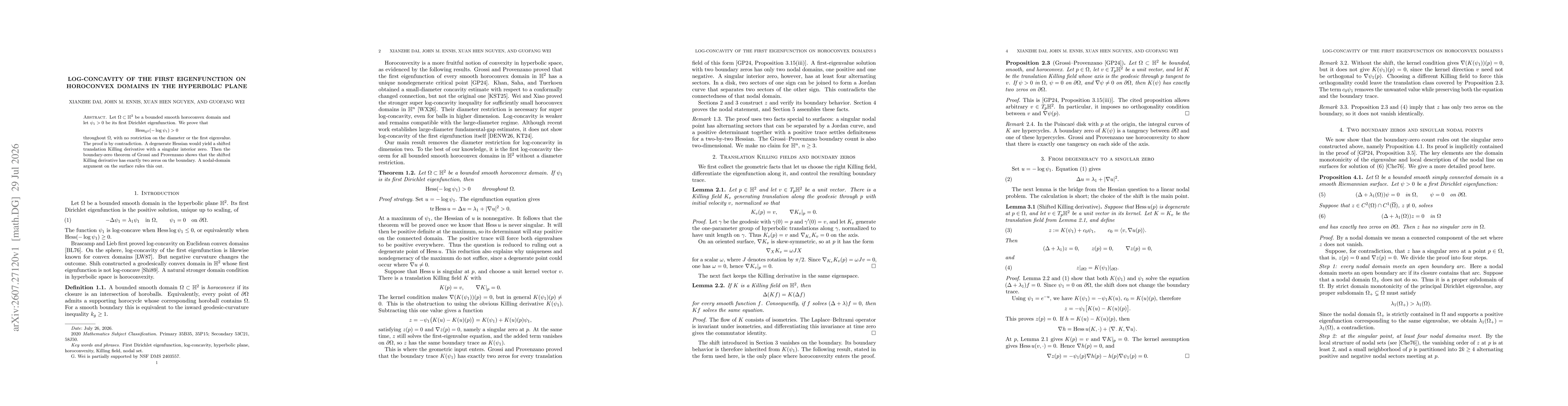 Thumbnail for Log-Concavity of the First Eigenfunction on Horoconvex Domains in the Hyperbolic Plane