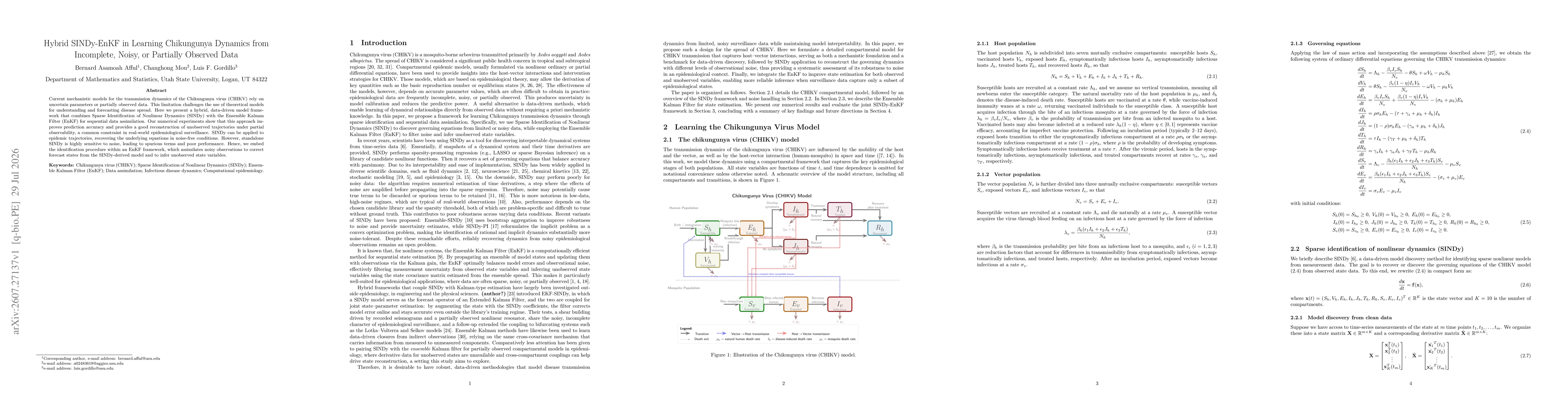 Thumbnail for Hybrid SINDy-EnKF in Learning Chikungunya Dynamics from Incomplete, Noisy or Partially Observed Data