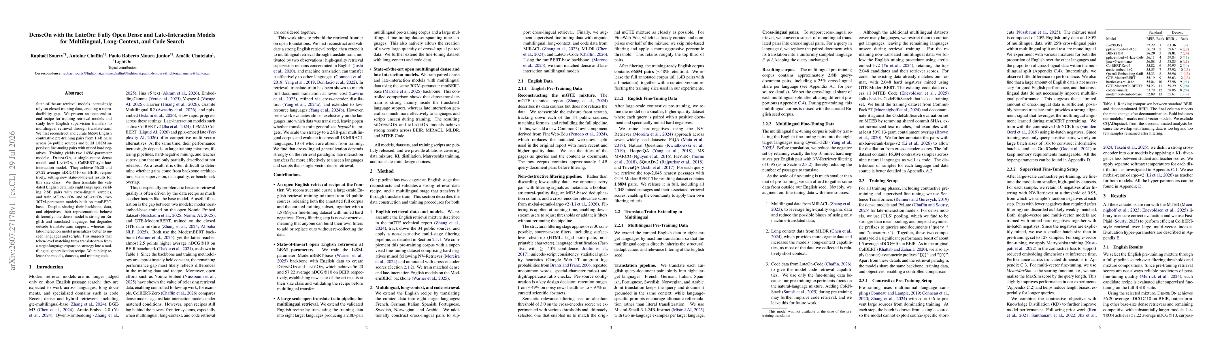 Thumbnail for DenseOn with the LateOn: Fully Open Dense and Late-Interaction Models for Multilingual, Long-Context, and Code Search