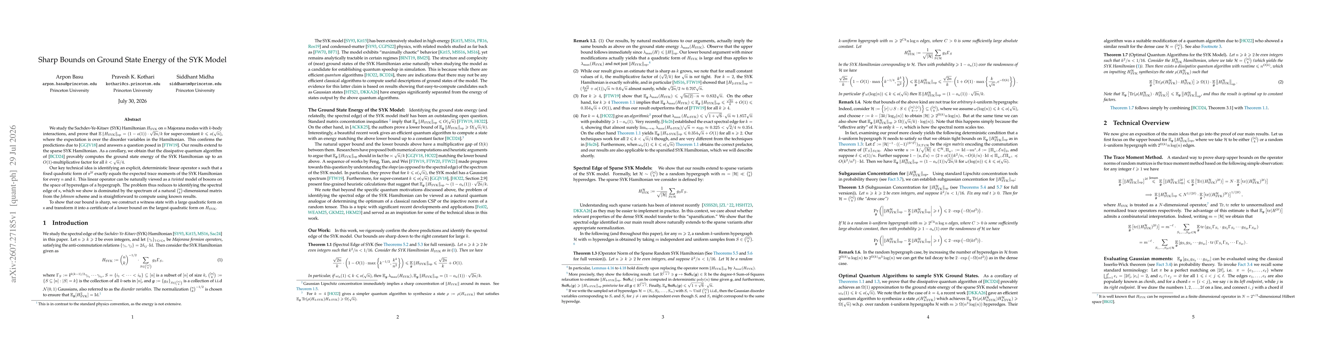 Thumbnail for Sharp Bounds on Ground State Energy of the SYK Model