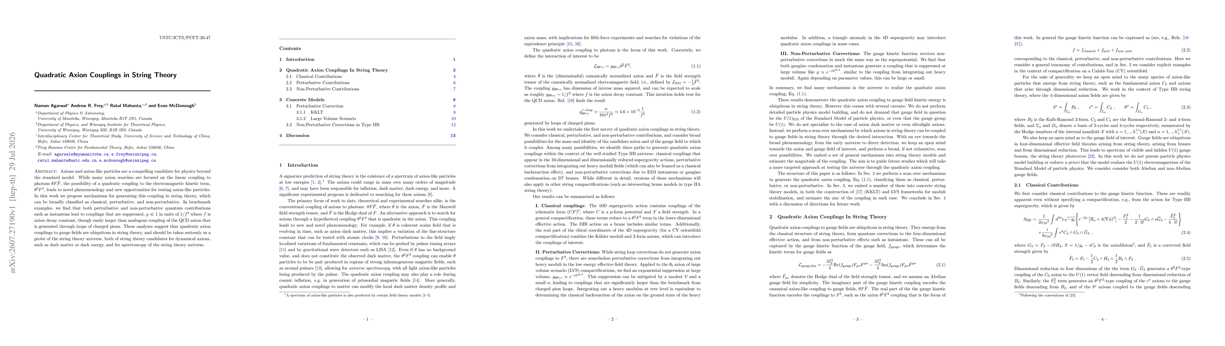 Thumbnail for Quadratic Axion Couplings in String Theory