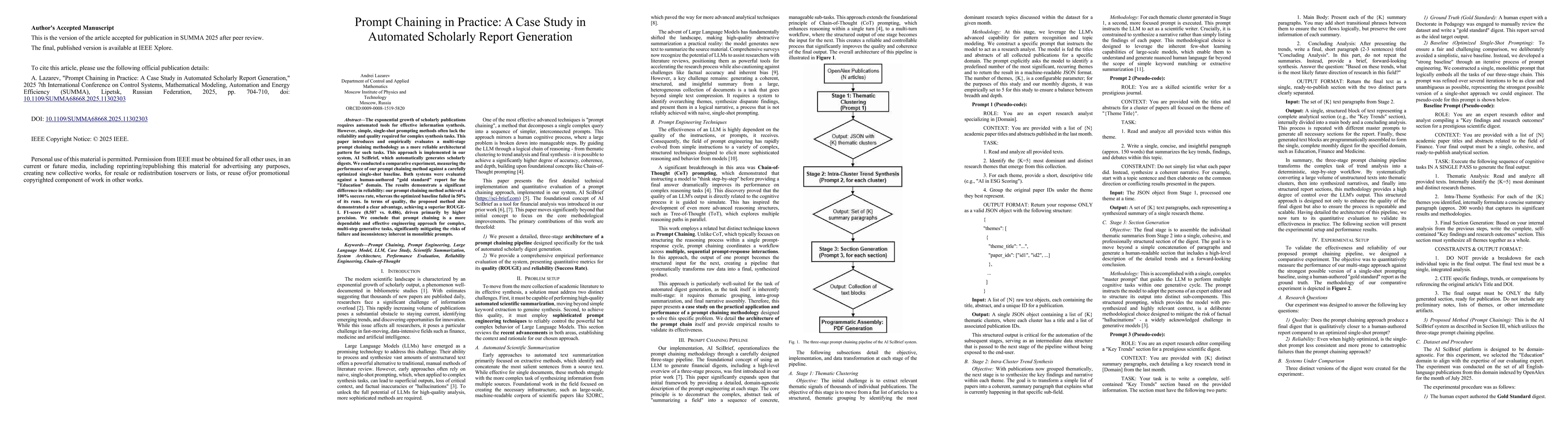 Thumbnail for Prompt Chaining in Practice: A Case Study in Automated Scholarly Report Generation