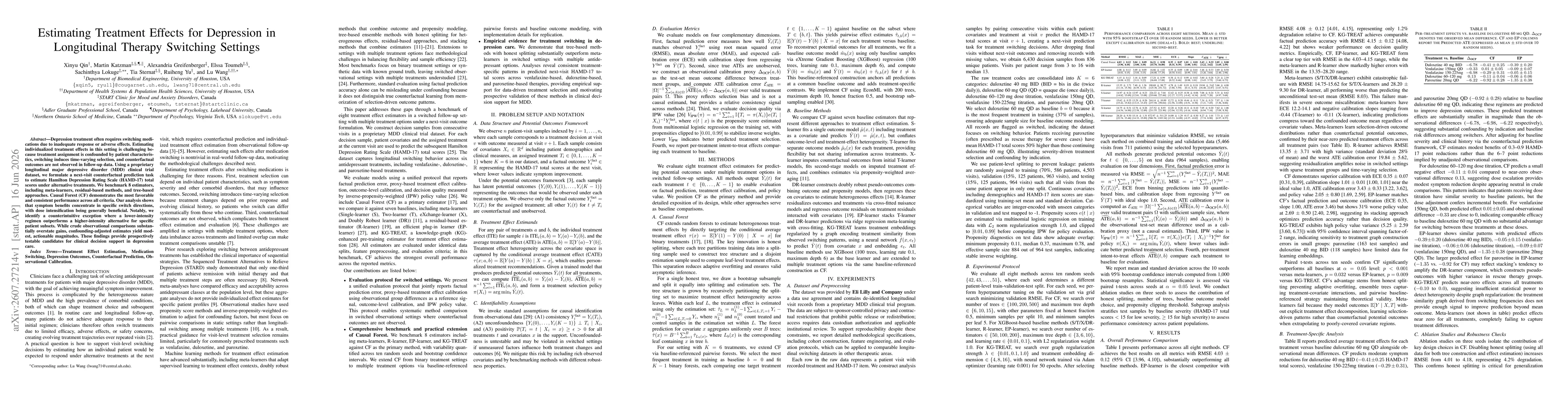 Thumbnail for Estimating Treatment Effects for Depression in Longitudinal Therapy Switching Settings