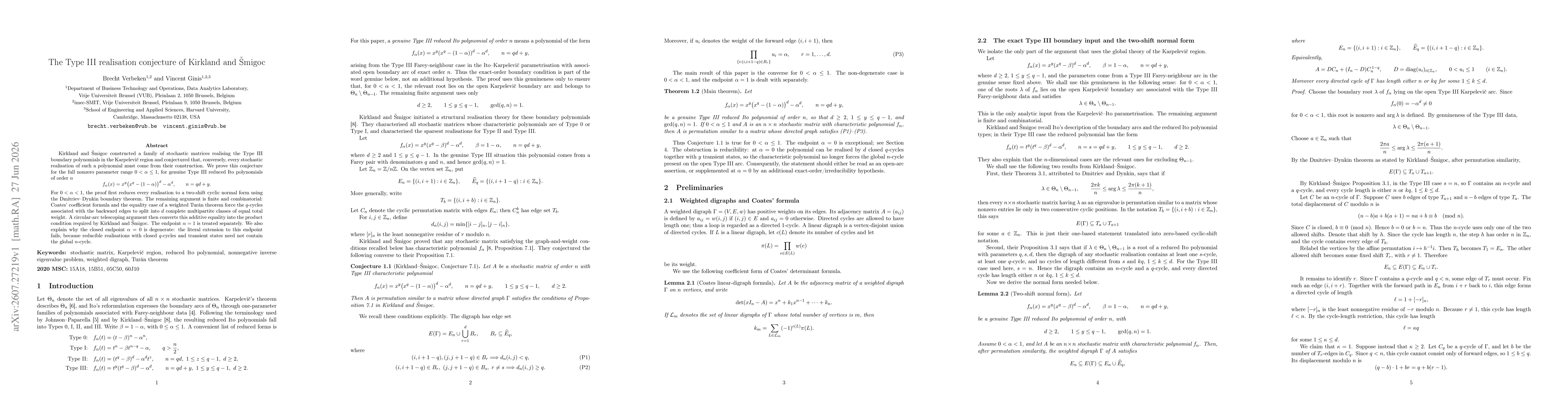 Thumbnail for The Type III realisation conjecture of Kirkland and Šmigoc