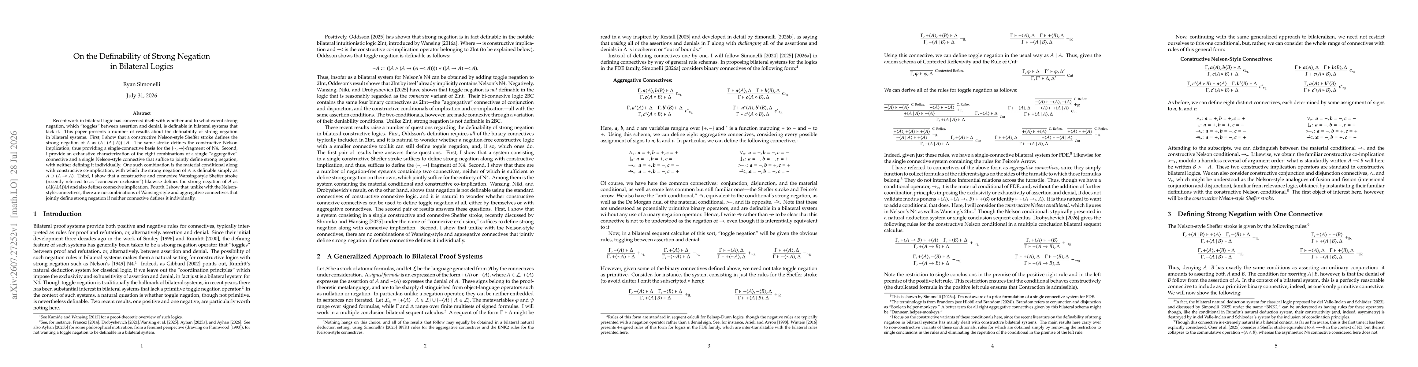 Thumbnail for On the Definability of Strong Negation in Bilateral Logics