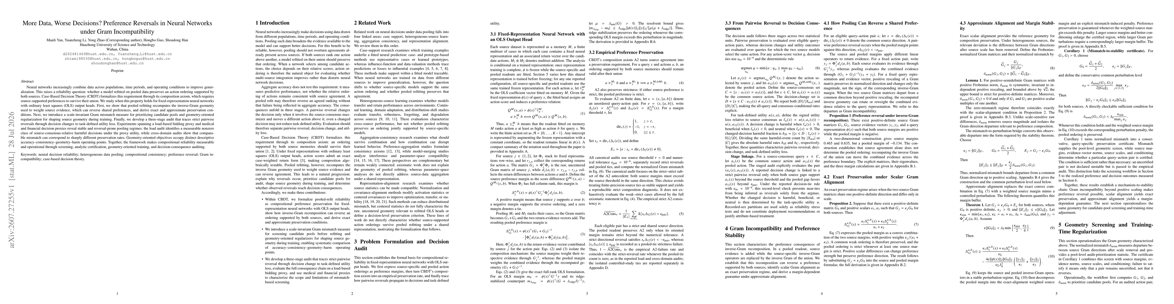 Thumbnail for More Data, Worse Decisions? Preference Reversals in Neural Networks under Gram Incompatibility