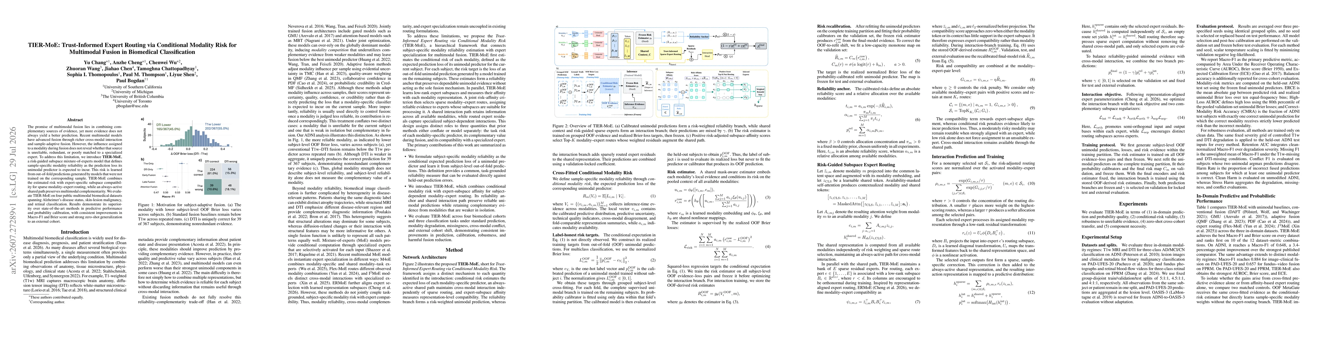 Thumbnail for TIER-MoE: Trust-Informed Expert Routing via Conditional Modality Risk for Multimodal Fusion in Biomedical Classification