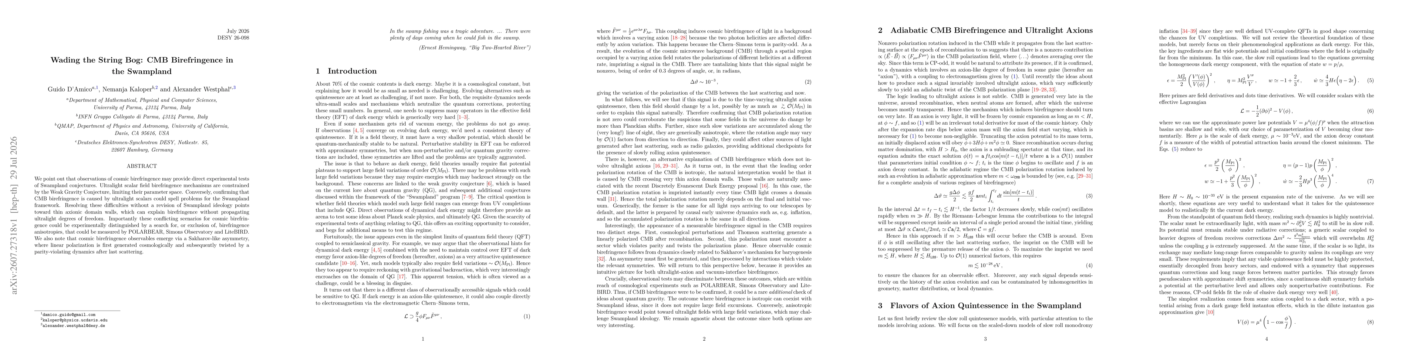 Thumbnail for Wading the String Bog: CMB Birefringence in the Swampland