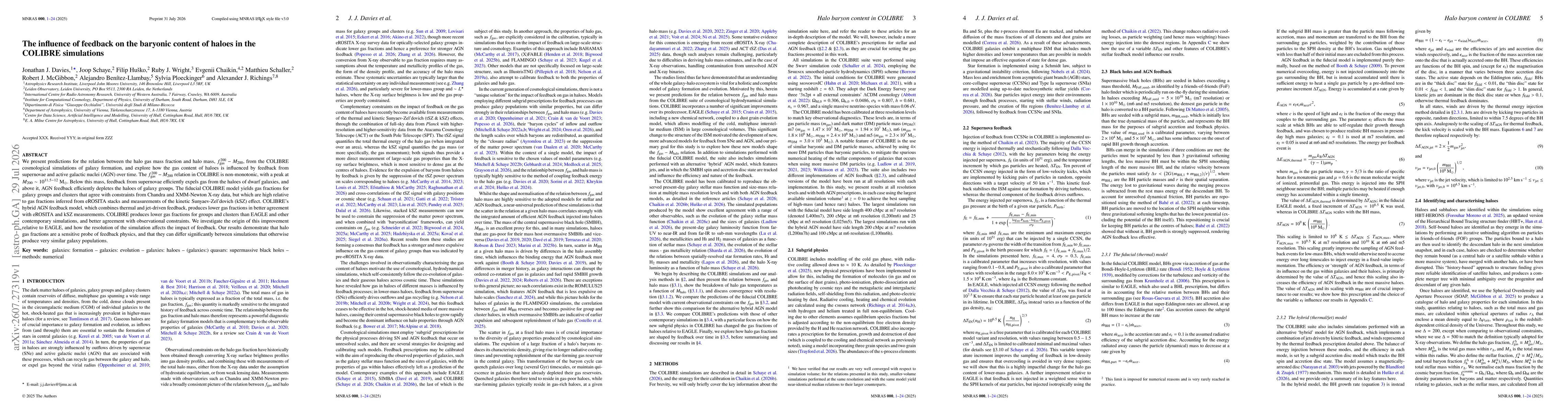 Thumbnail for The influence of feedback on the baryonic content of haloes in the COLIBRE simulations