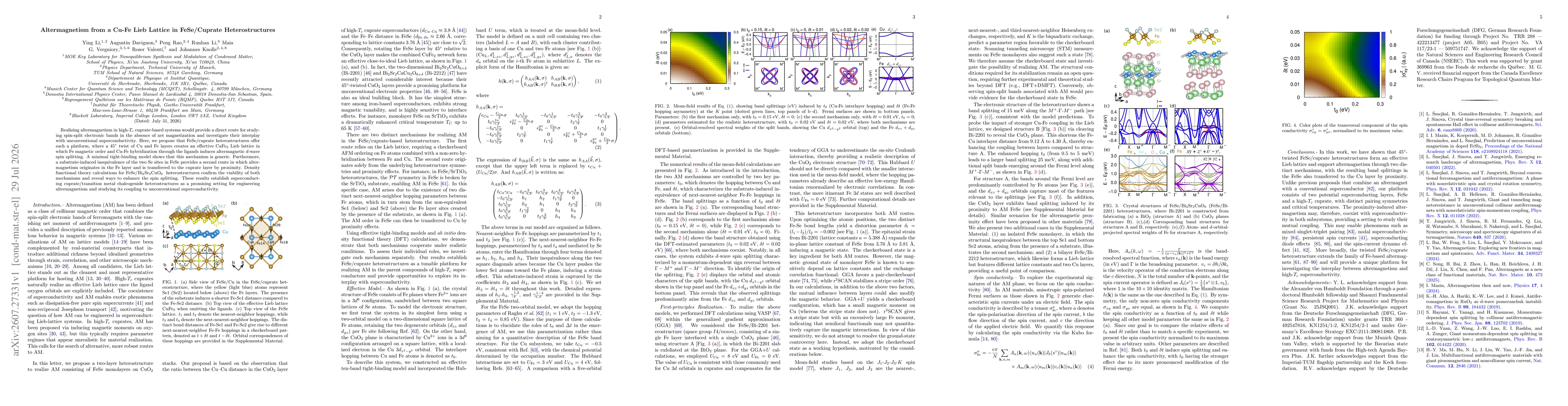 Thumbnail for Altermagnetism from a Cu-Fe Lieb Lattice in FeSe/Cuprate Heterostructures