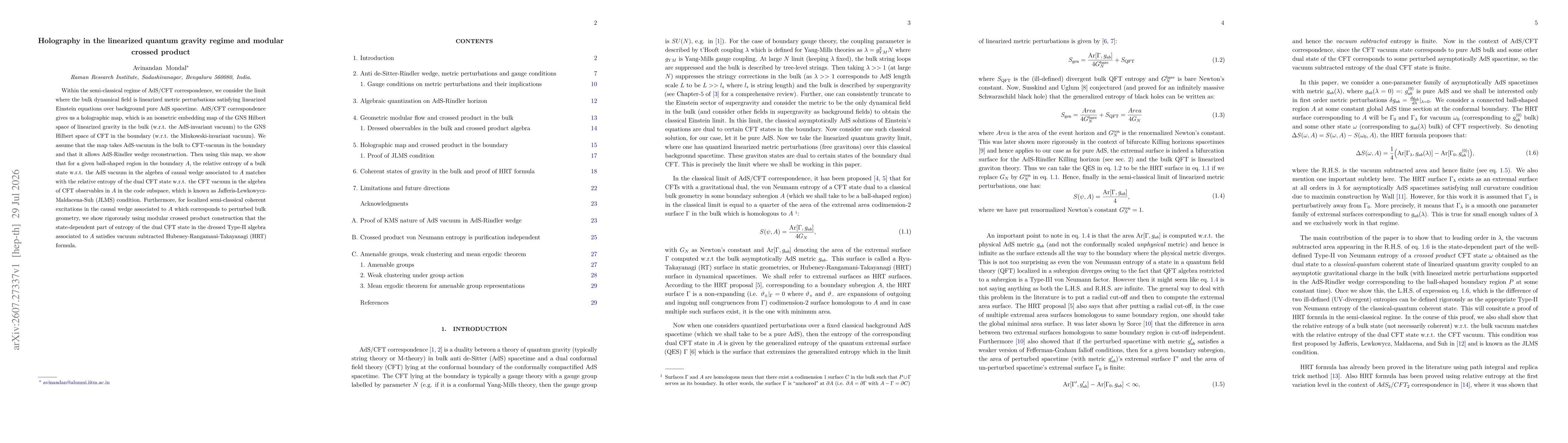Thumbnail for Holography in the linearized quantum gravity regime and modular crossed product