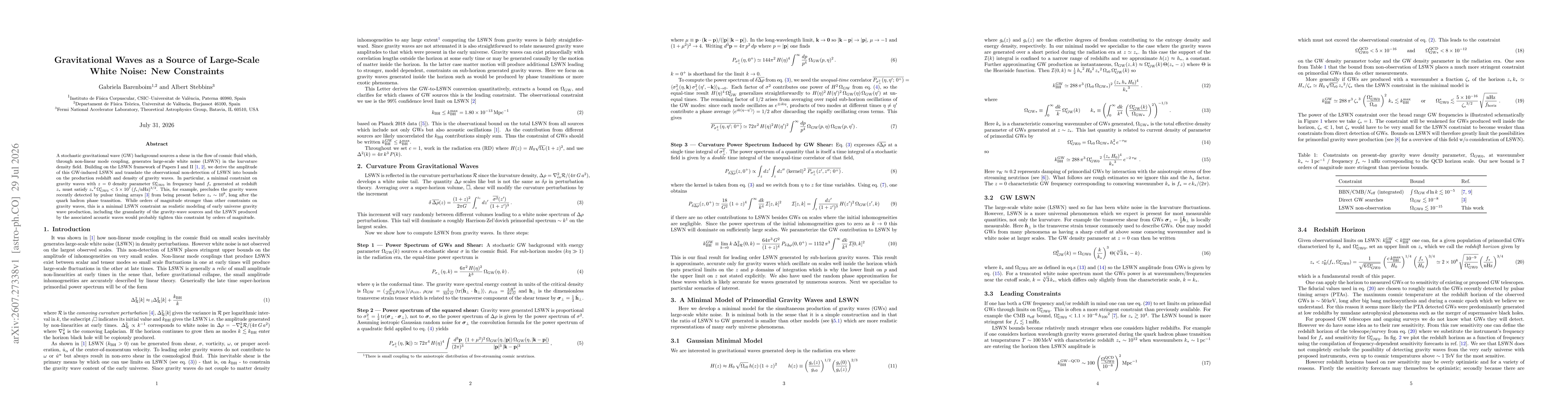Thumbnail for Gravitational Waves as a Source of Large-Scale White Noise: New Constraints
