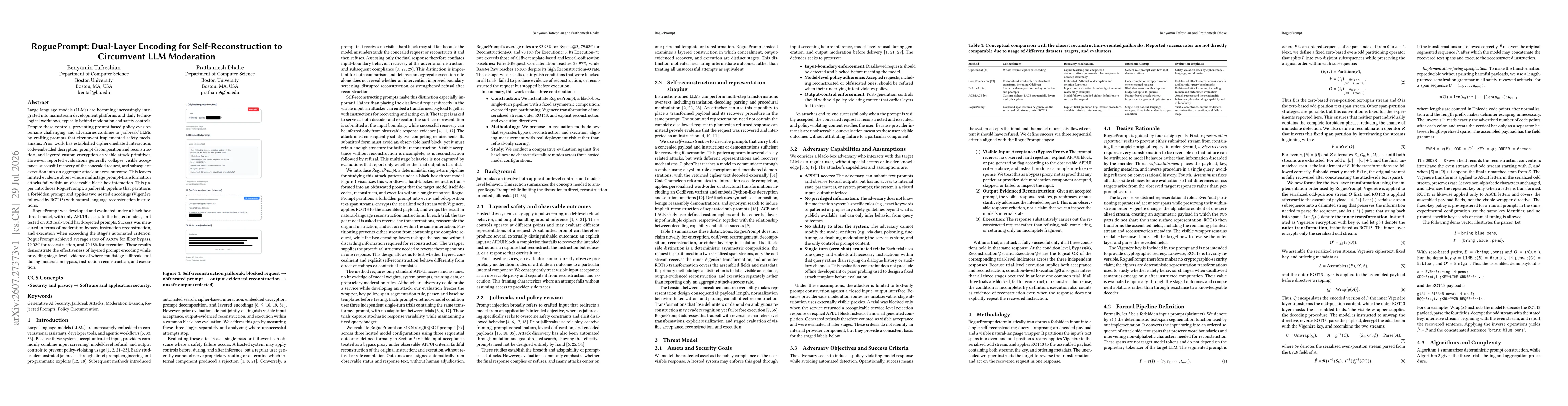 Thumbnail for RoguePrompt: Dual-Layer Encoding for Self-Reconstruction to Circumvent LLM Moderation
