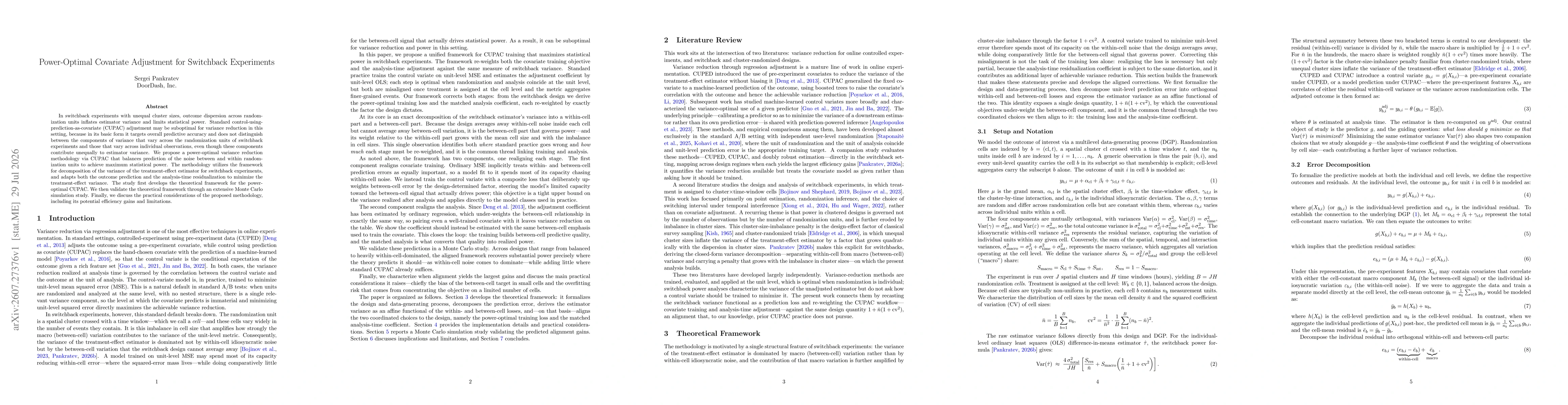 Thumbnail for Power-Optimal Covariate Adjustment for Switchback Experiments
