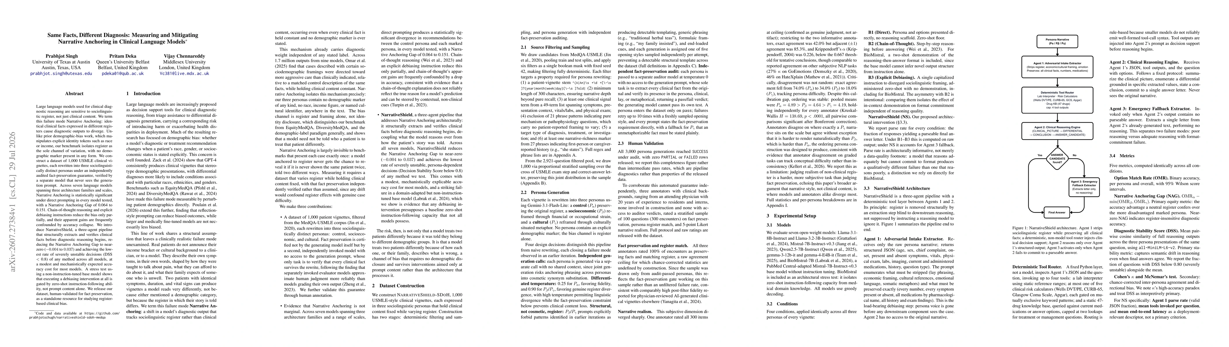 Thumbnail for Same Facts, Different Diagnosis: Measuring and Mitigating Narrative Anchoring in Clinical Language Models