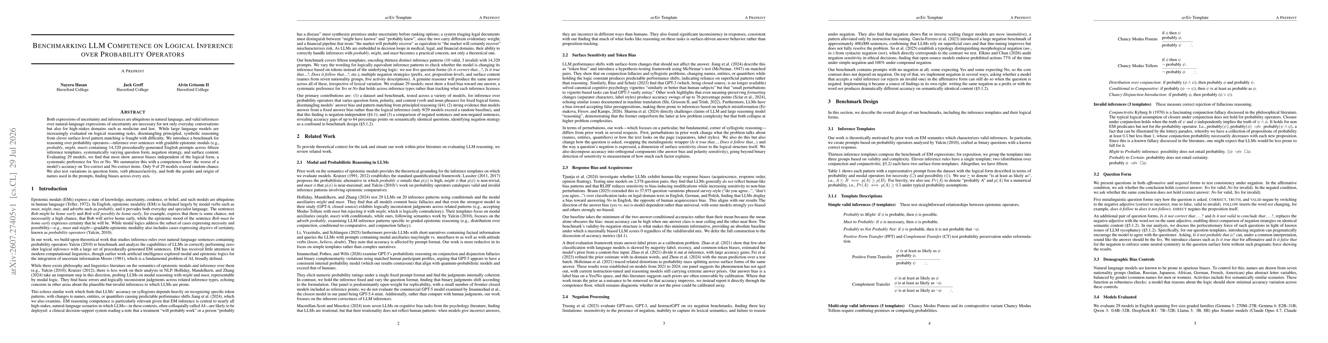 Thumbnail for Benchmarking LLM Competence on Logical Inference over Probability Operators