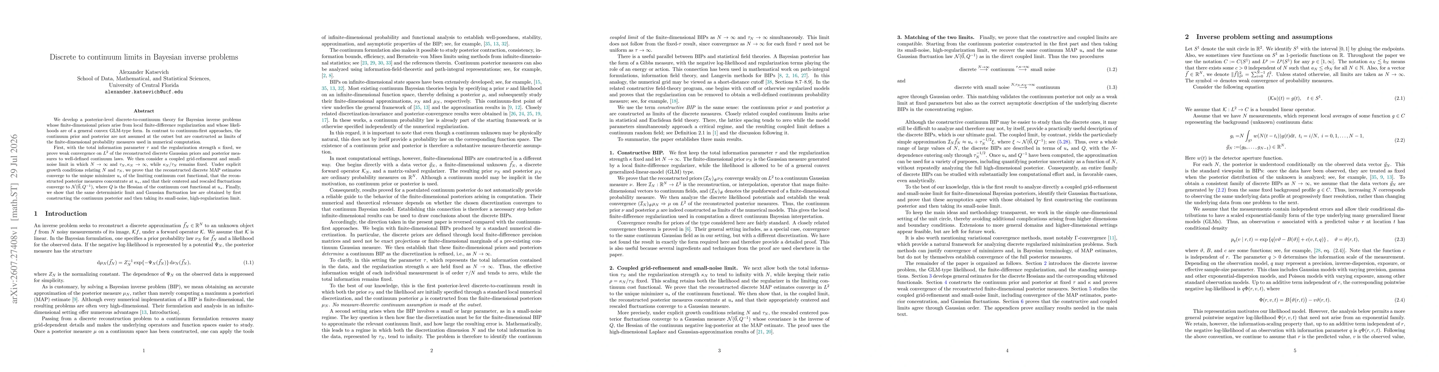 Thumbnail for Discrete to continuum limits in Bayesian inverse problems