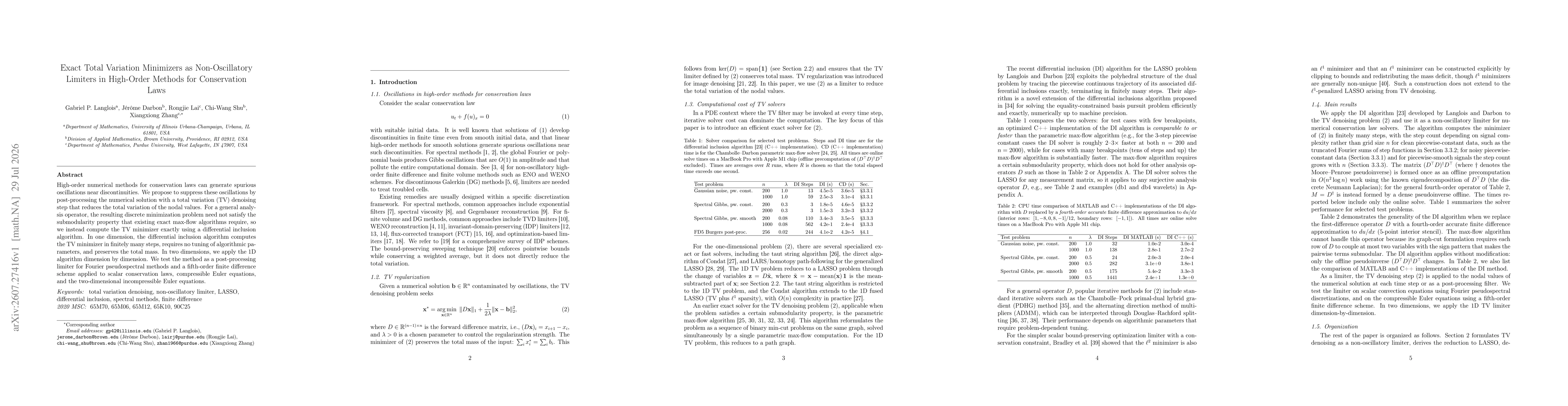 Thumbnail for Exact Total Variation Minimizers as Non-Oscillatory Limiters in High-Order Methods for Conservation Laws