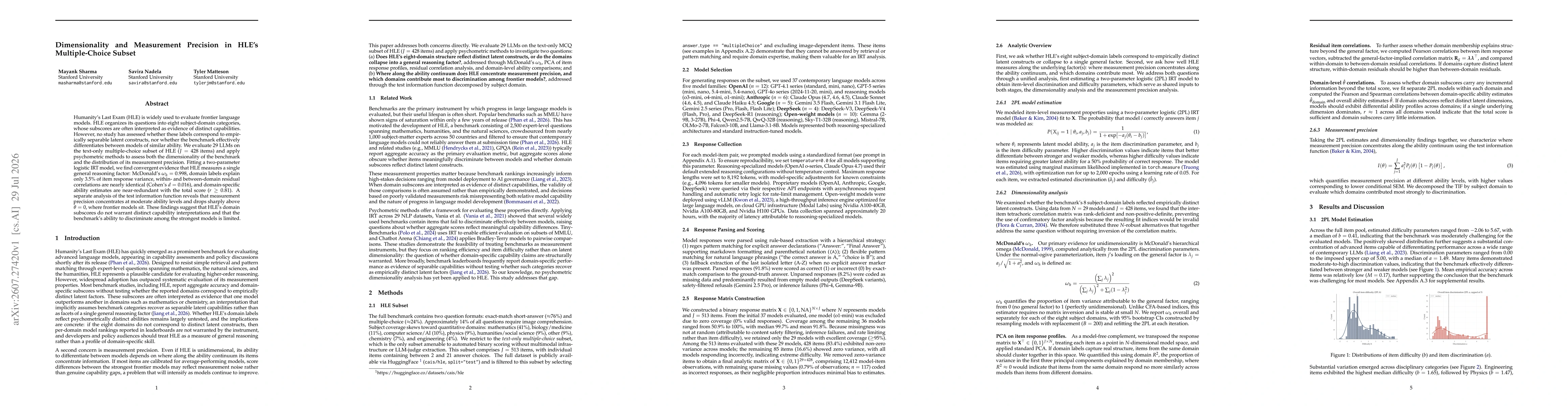 Thumbnail for Dimensionality and Measurement Precision in HLE's Multiple-Choice Subset
