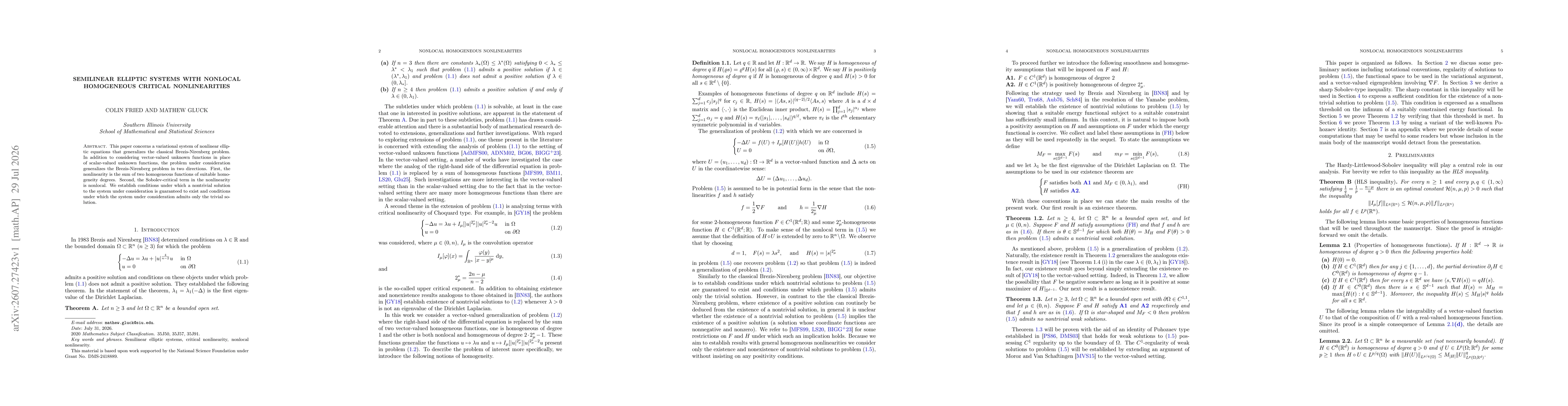 Thumbnail for Semilinear Elliptic Systems with Nonlocal Homogeneous Critical Nonlinearities