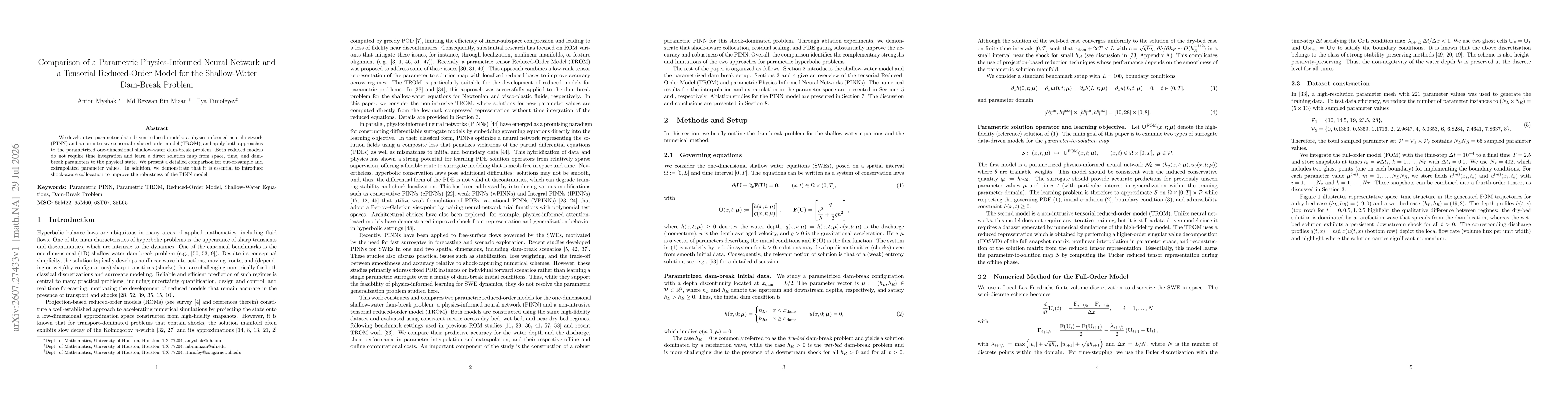 Thumbnail for Comparison of a Parametric Physics-Informed Neural Network and a Tensorial Reduced-Order Model for the Shallow-Water Dam-Break Problem